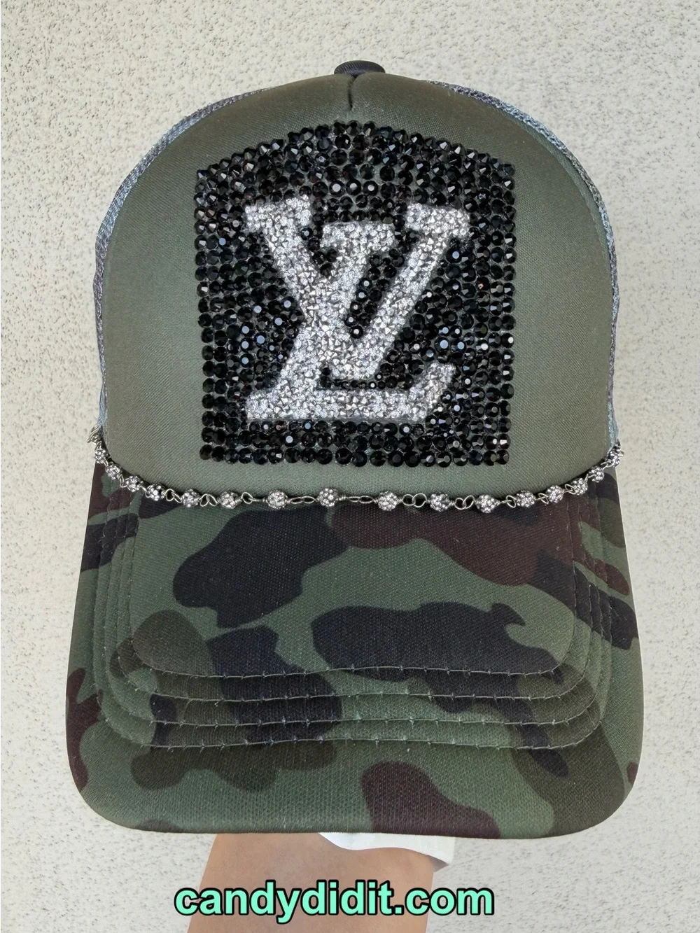New Handmade Camo  Couture Logo Bling Trucker Hat